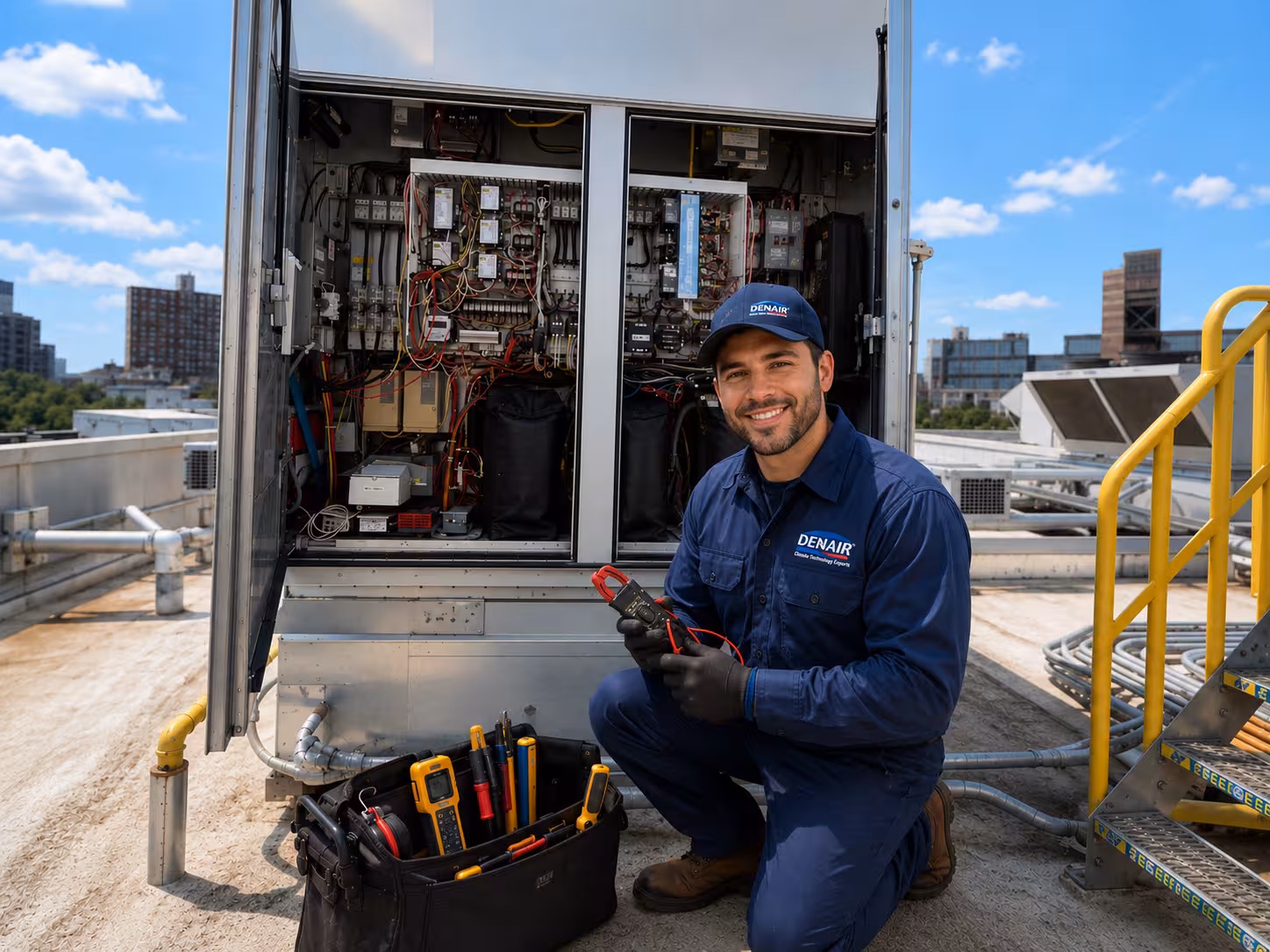 HVAC technician inspecting commercial mechanical systems